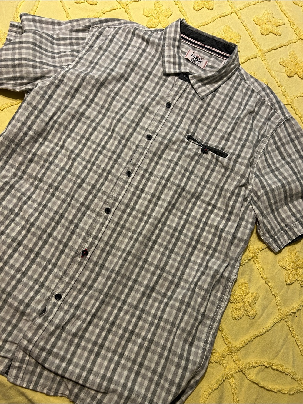 No Excess Men’s Grey Plaid Short-Sleeve Button-Down Shirt